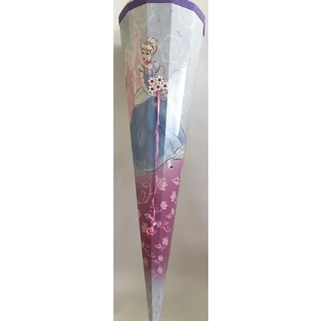 Nestler Schultüte Cinderella mit lilaner Borde und Tüll sowie aufgestzte Blumen und Steine, 85 cm, eckig