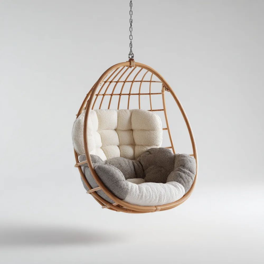 Hängesessel aus Rattan 105x68x56 cm - Weiß/Grau - Komfortables Design
