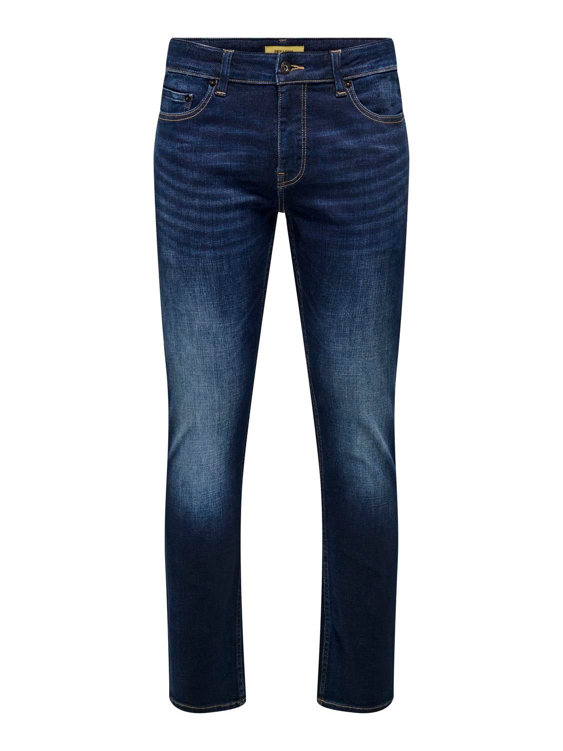 ONSLOOM Niedrige Taille Slim Fit Jeans Dark Blue Denim