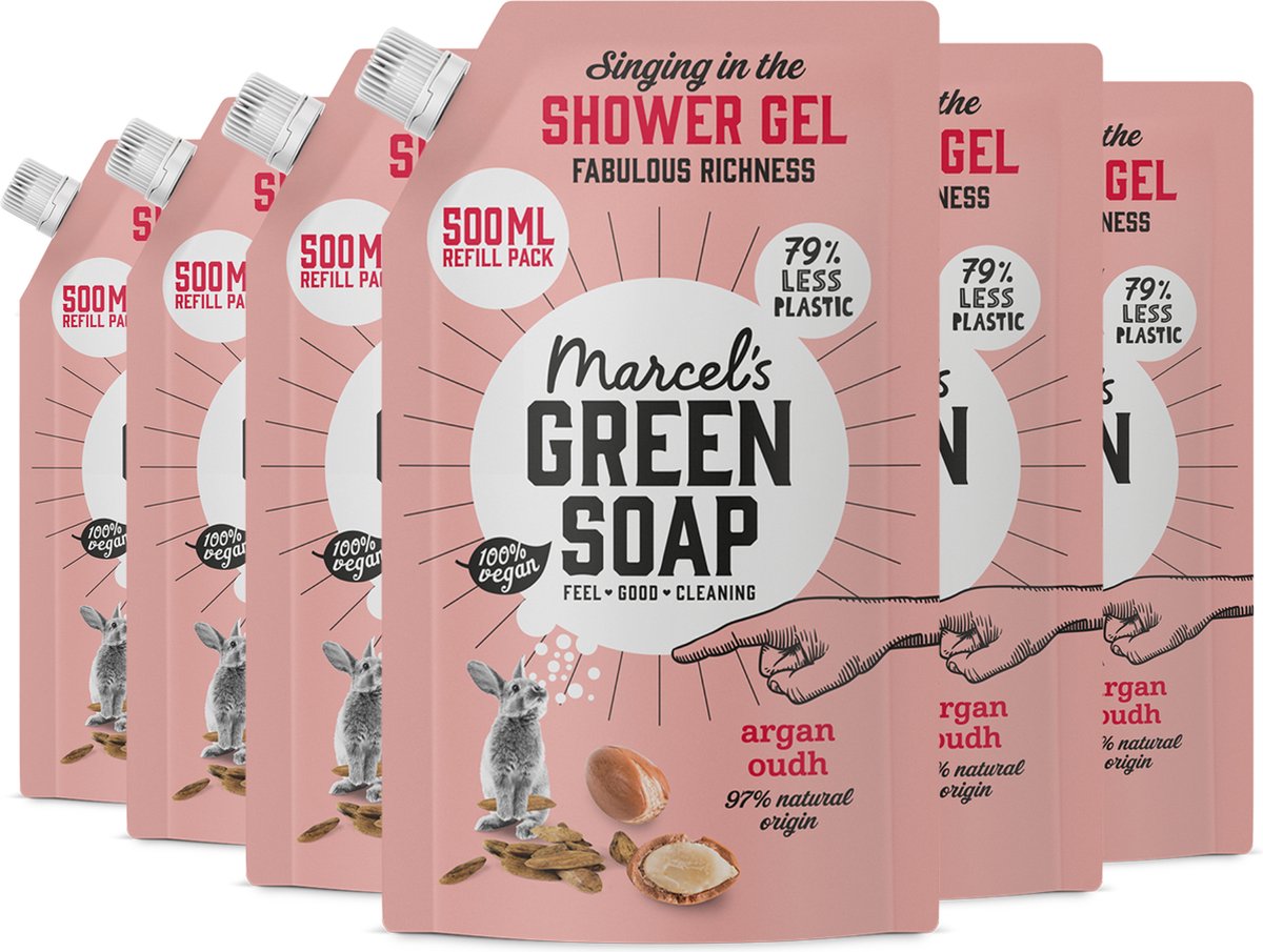 6x Marcel’s Green Soap Shower gel argan Oudh Navul (500 ml)