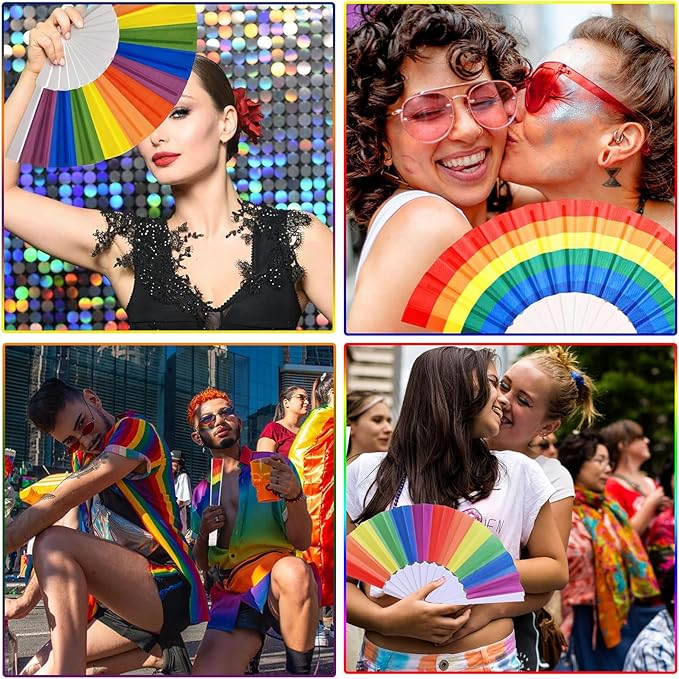 (2er Set) Stoff Fächer Faltbare Pride Party Deko LGBTQ Handfächer - Regenbogen