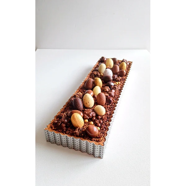 Cercle à tarte perforé cannelé rectangle acier inoxydable 35 cm De Buy