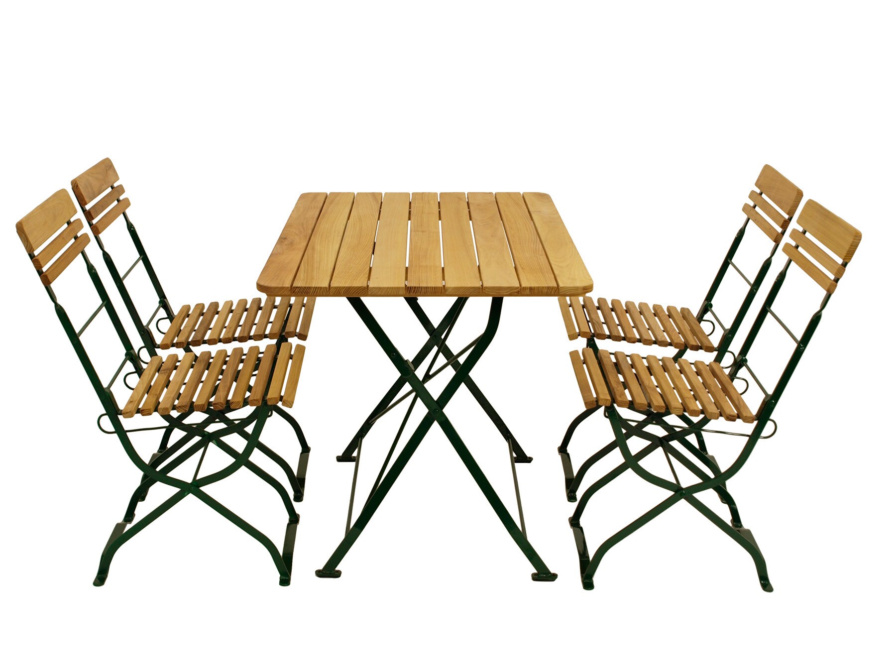 DEGAMO Biergarten - Garnitur MÜNCHEN 5-teilig (4x Stuhl, 1x Tisch 70x110cm), Flachstahl grün + Robinie