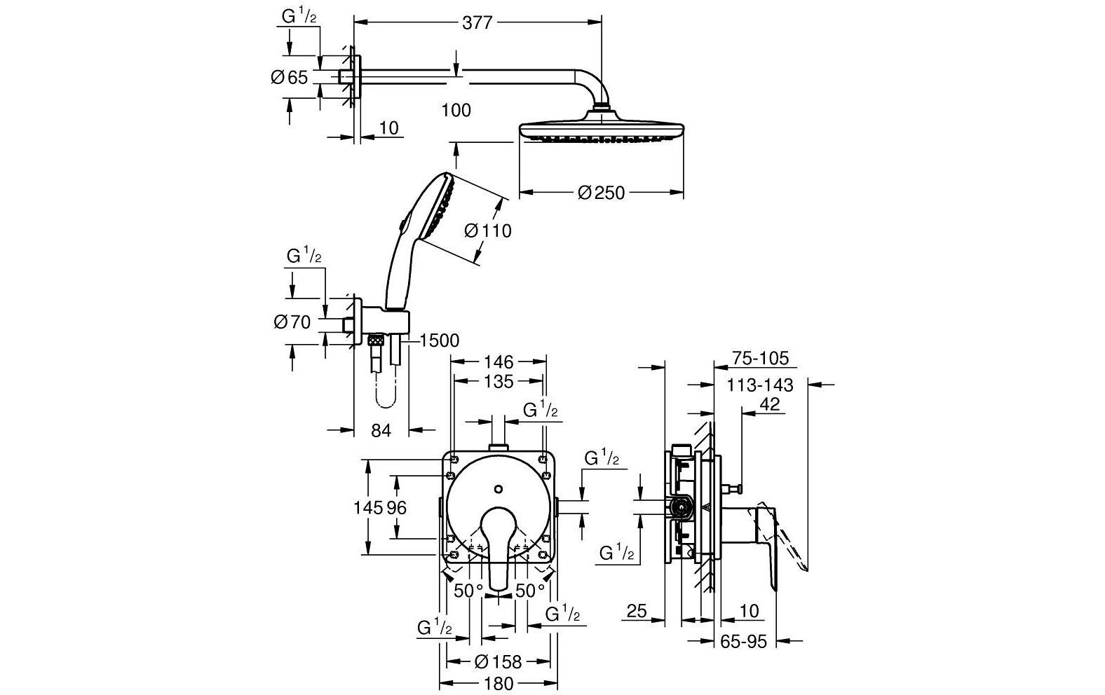 Duschsystem Vitalio Start 250 Chrom<br>Wassersparende Duschsäule inkl. Umsteller