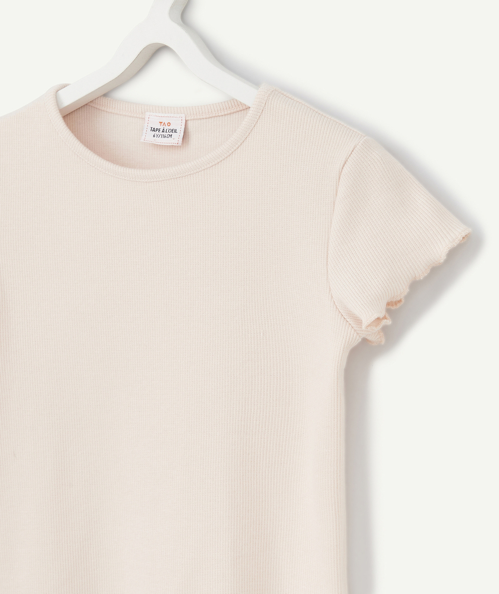 T-SHIRT FILLE ROSE EN COTON BIO AVEC FESTONS