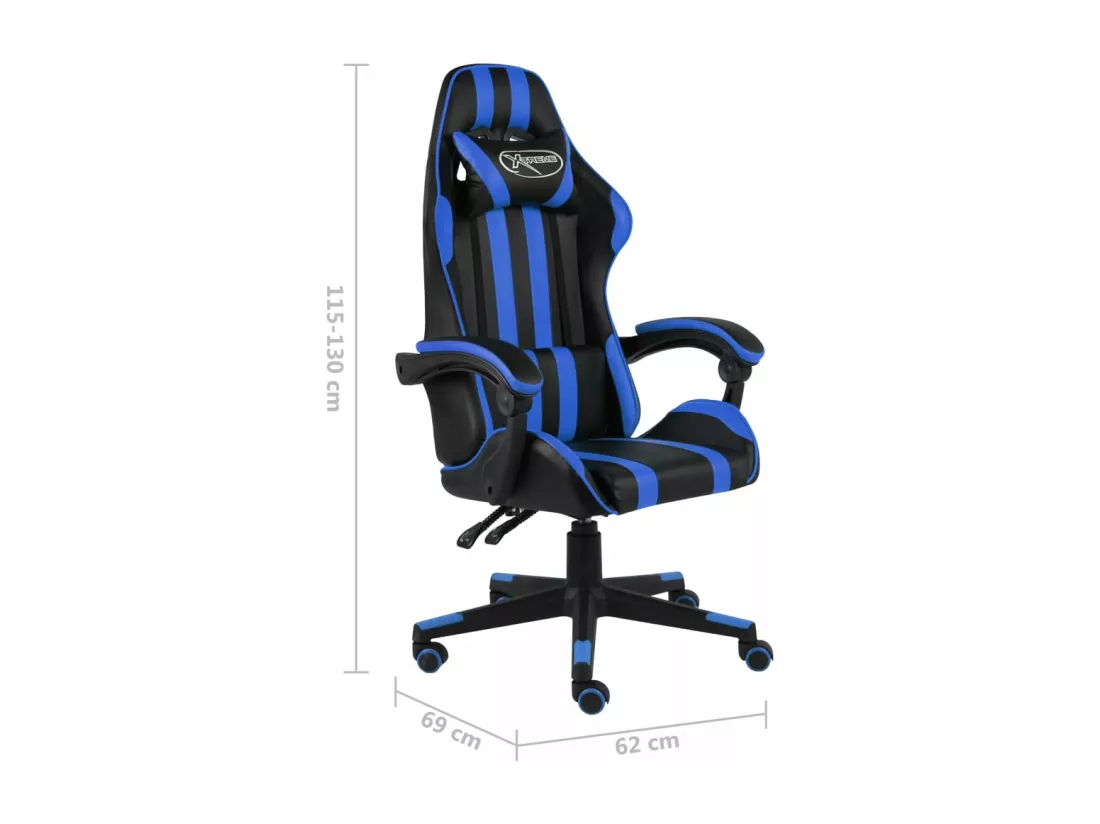 Fauteuil de jeux vidéo Noir et bleu Similicuir