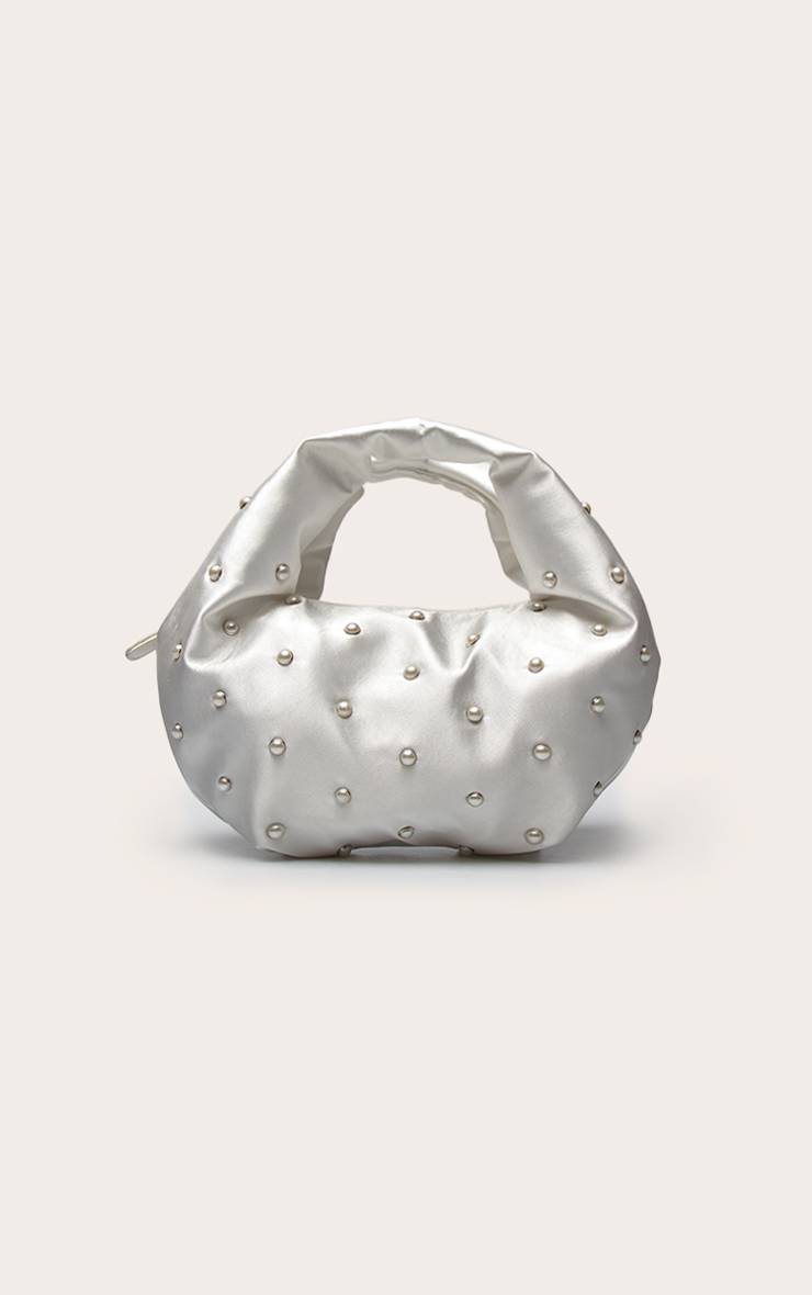 Ivoire Sac Pochette En Satin Orné De Perles