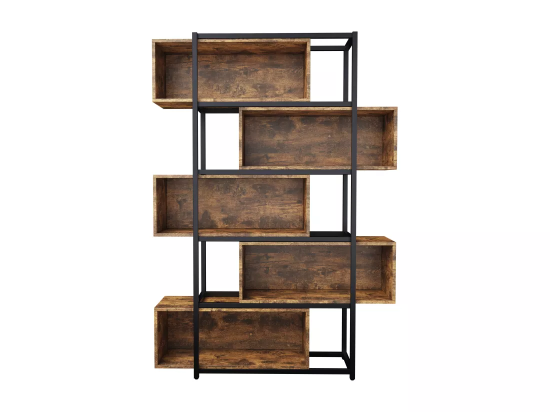 Bibliothèque à 5 niveaux avec étagères - 121 x 35 x 176 cm - Bois MDF et tube acier - Marron