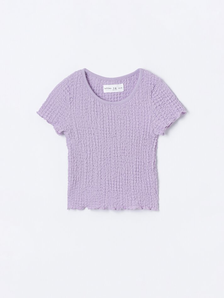 Camiseta infantil de manga curta com estampa de abelha - Malva