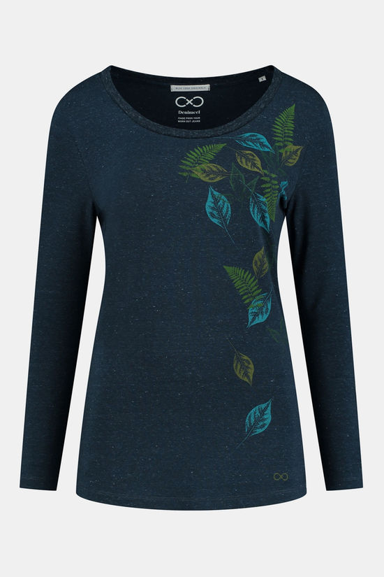 Blue Loop Originals Blue Loop Originals Denimcel Stretch Falling Leaves Top Dames