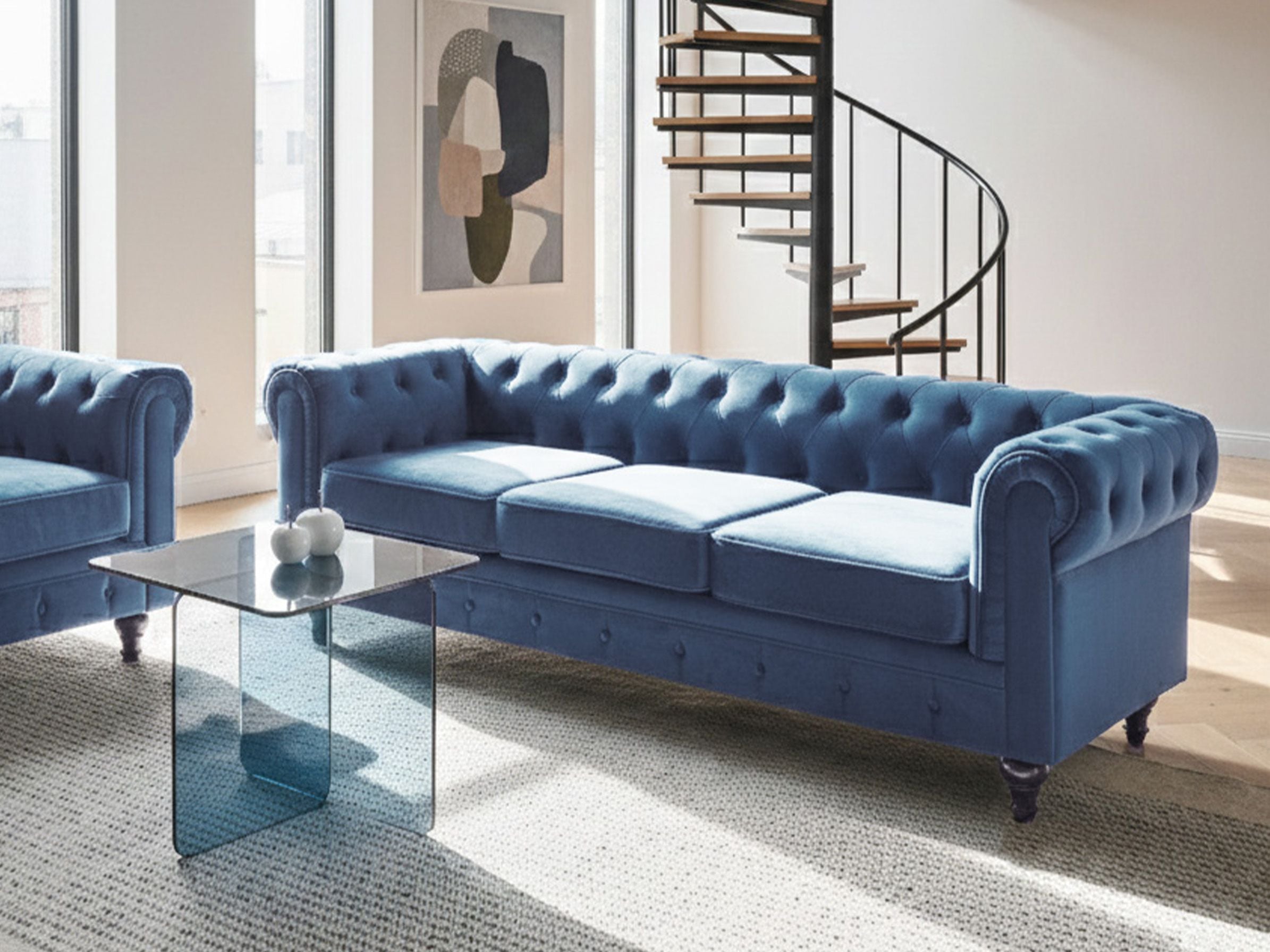 Beliani - CHESTERFIELD - Chesterfield bank - Marineblauw -  Fluweel