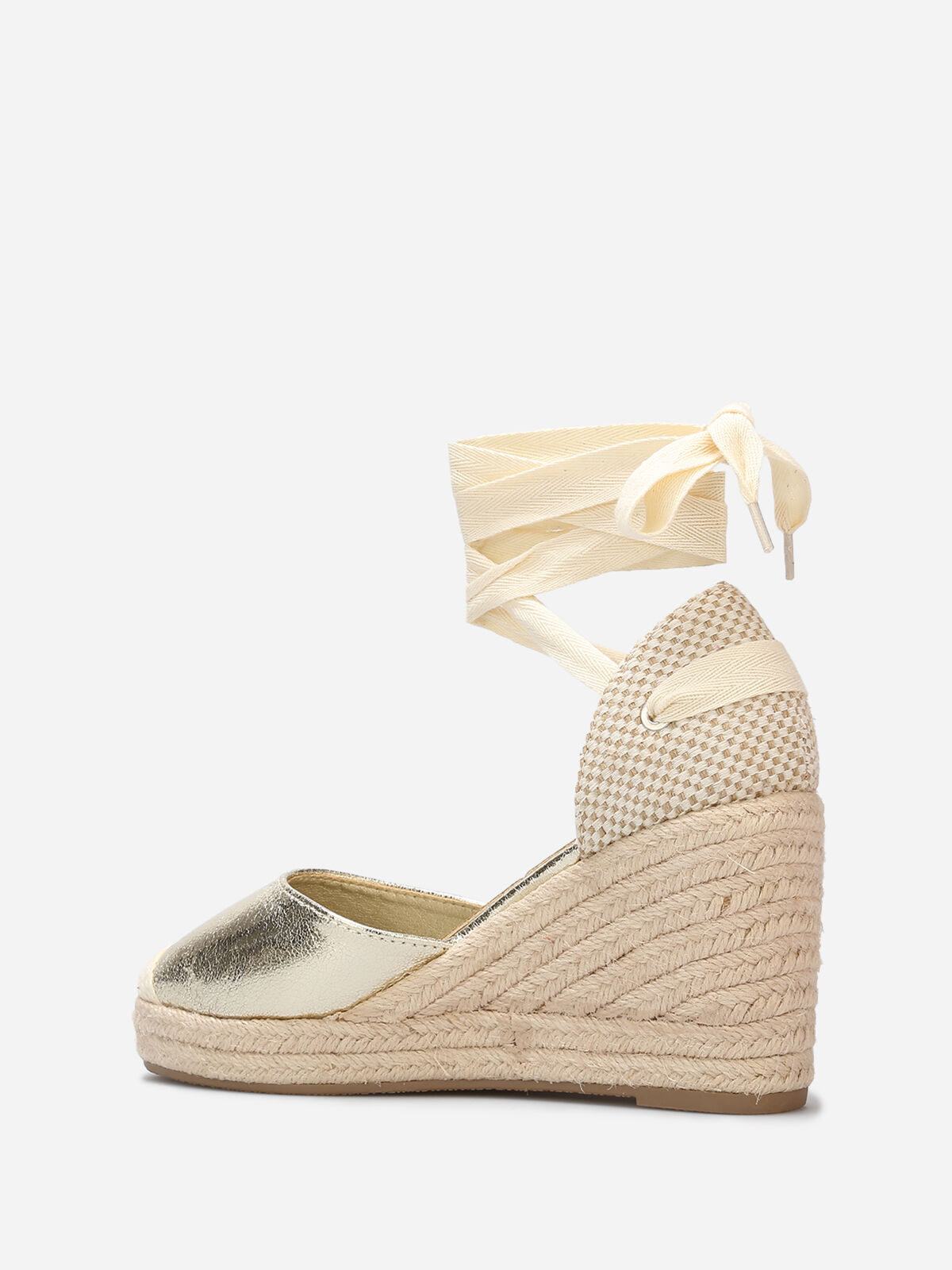 Espadrilles compensées avec ruban à nouer- Doré