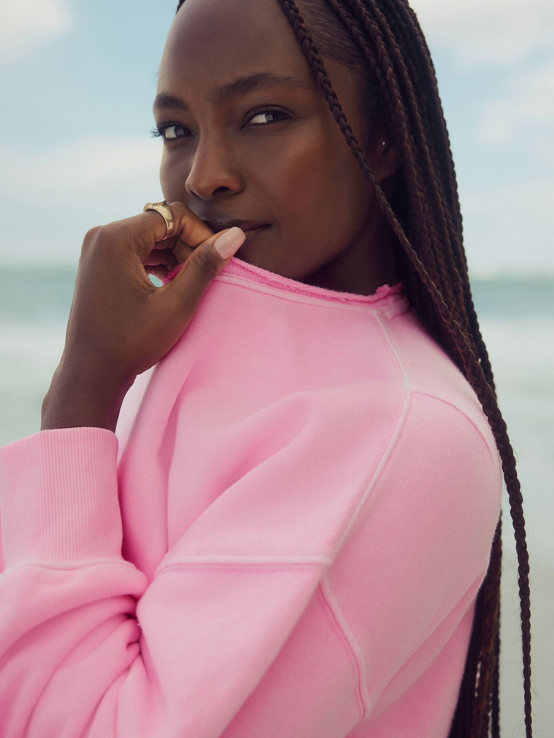 Roze bloemetjes - Sweatshirt met wassing, ronde hals en ongelijke zoomafwerking van katoen