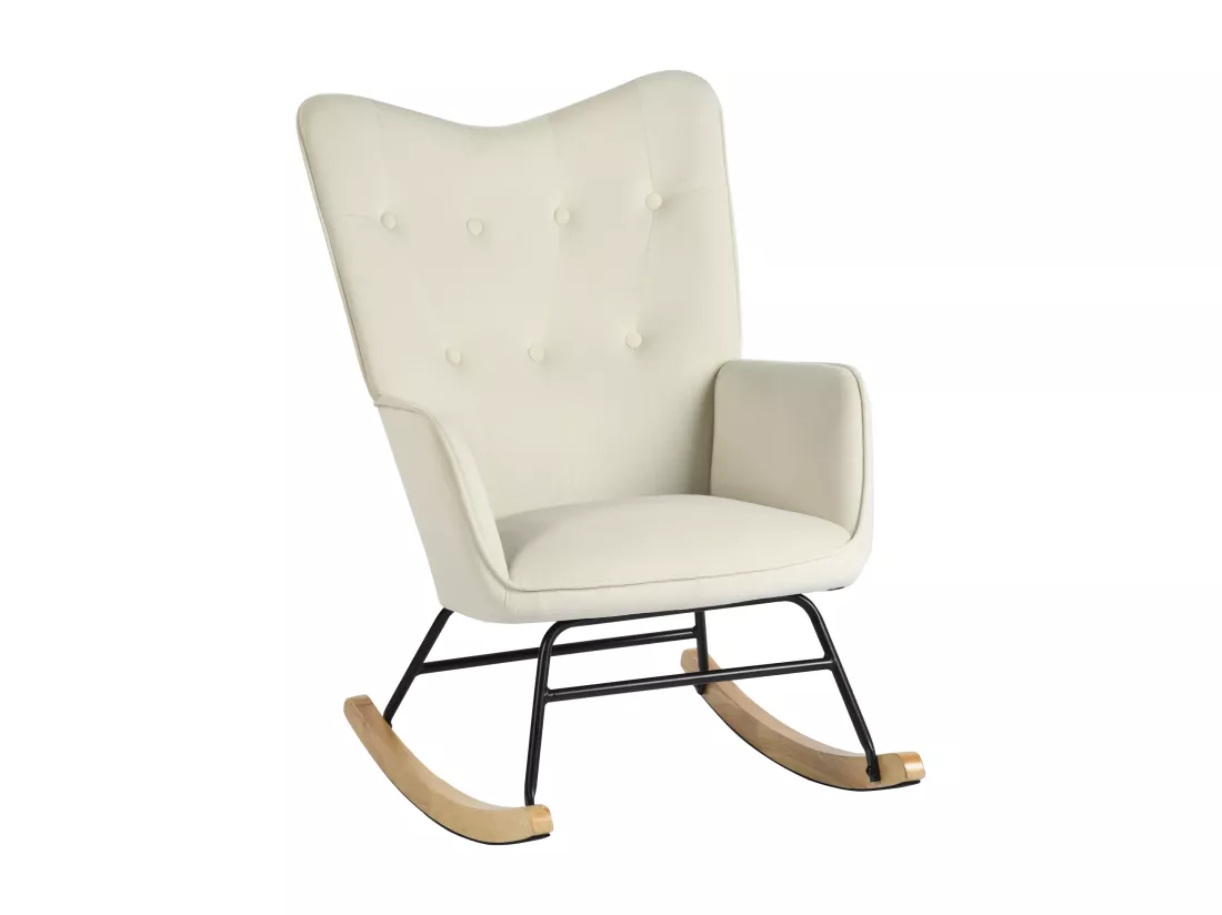 Fauteuil à bascule Scandinave velours beige Pieds en bois de hêtre EPPING VELVET BEIGE