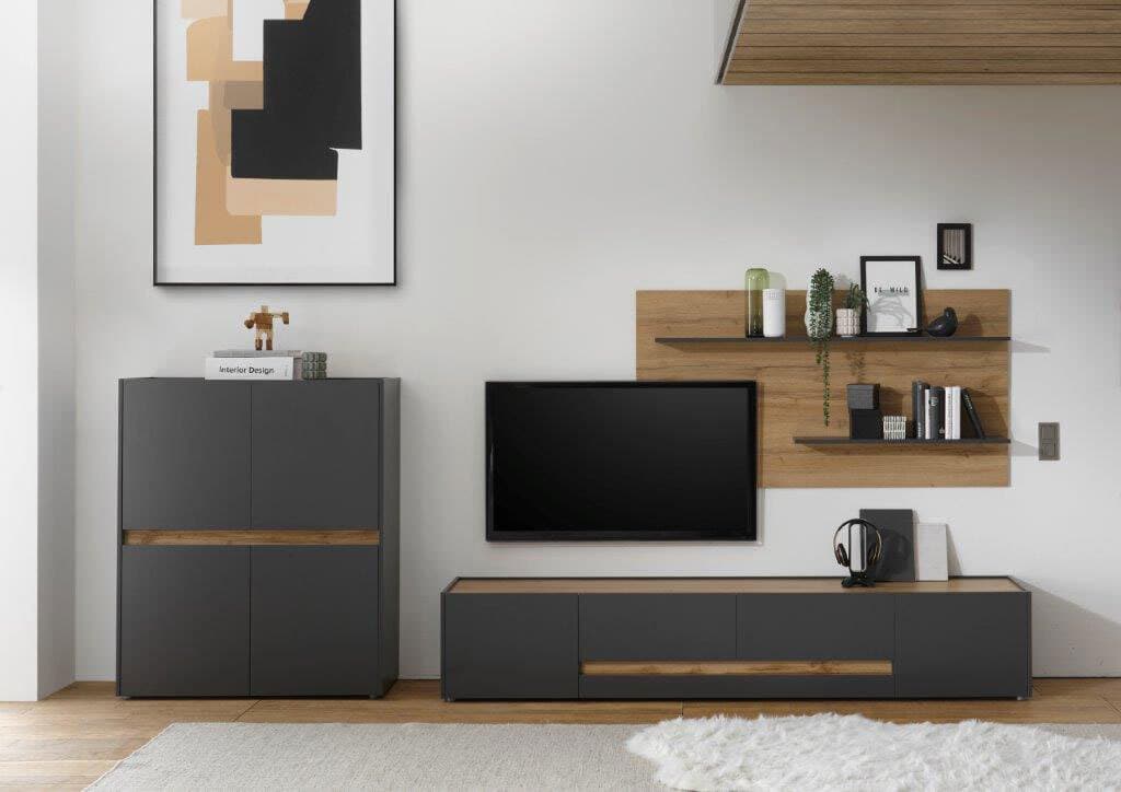 Wandboard City Anthrazit matt/ Wotan Eiche Dekor 170x55x17 cm