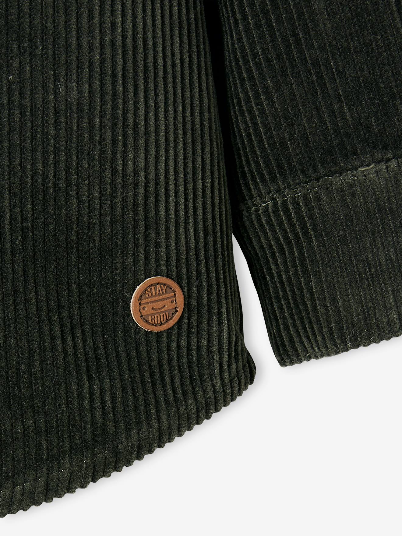 Sobretudo liso de veludo cotelê verde-escuro para meninos com estampas