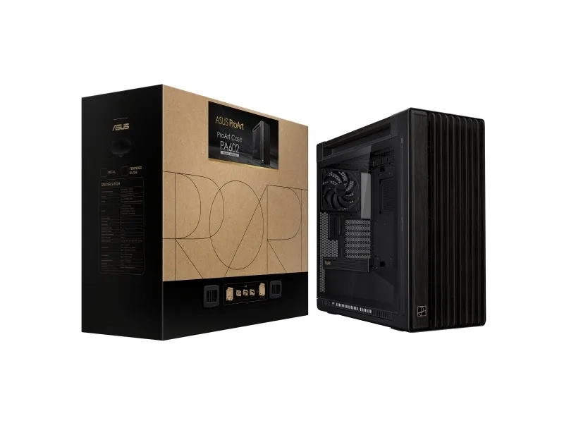 ASUS ProArt PA602 - Wood Edition - mid tower - udvidet ATX - sidepanel med vindue (hærdet glas) - ingen strømforsyning - sort - USB/Lyd