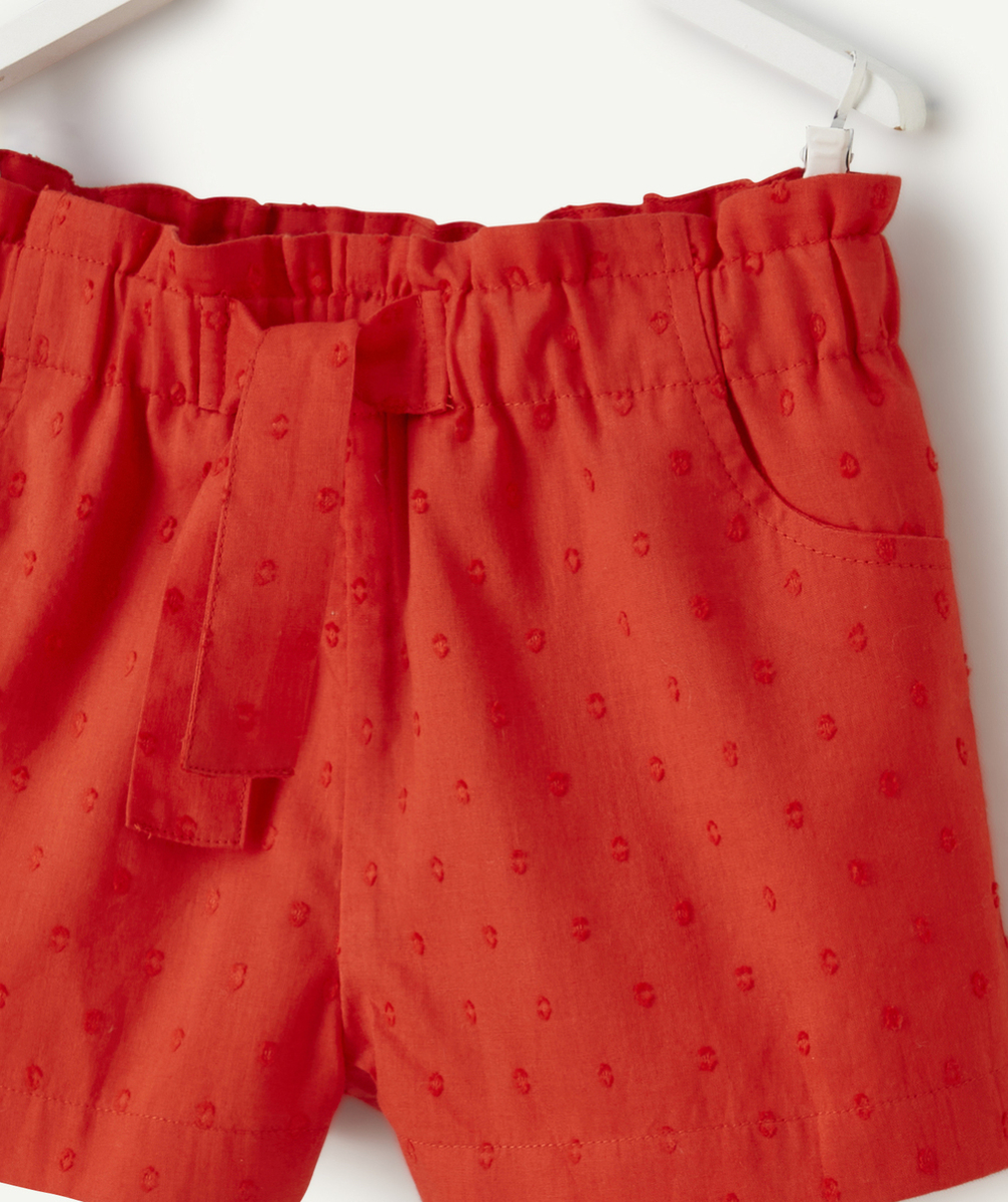 SHORT BÉBÉ FILLE EN COTON BIO ROUGE ET PLUMETIS