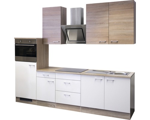 Flex Well keukenblok met apparatuur Samoa 270 cm wit sonoma eiken mat gedemonteerde variant omkeerbaar 00011197
