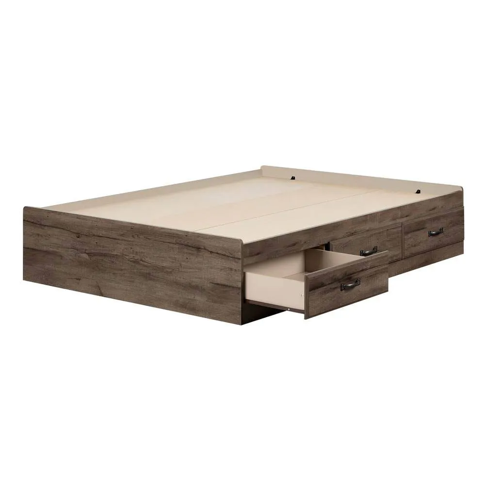 South Shore Lit Double avec 3 Tiroirs de Rangement Asten - Chêne Automnal