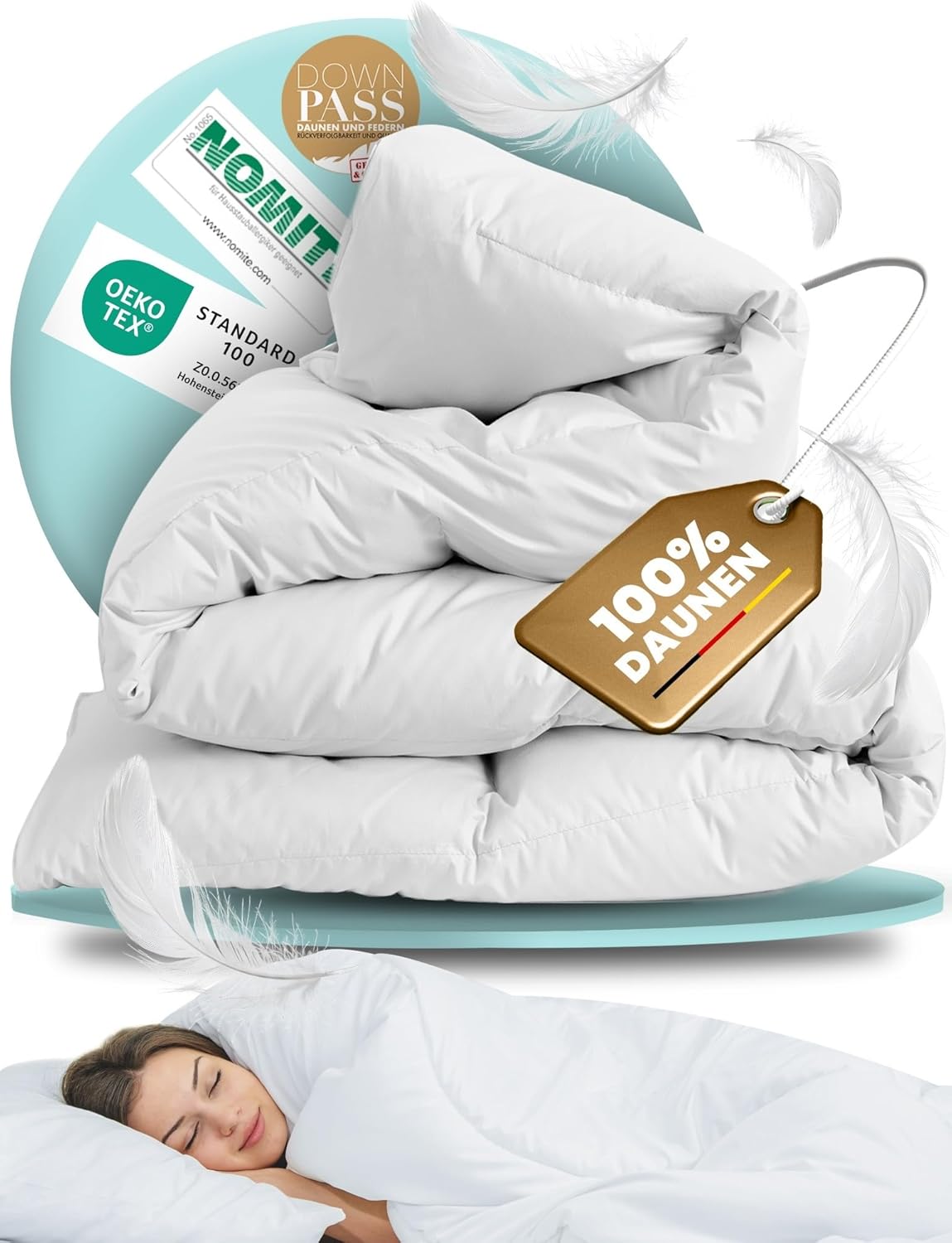 BEFA NATUR Reine Daunendecke Winter 155x220 cm | 100% Daunen | 1030g Füllgewicht | Allergiker geeignet (NOMITE) | Tierwohl Zertifiziert (DOWNPASS) | Oeko-TEX Klasse 1 | Made in Germany