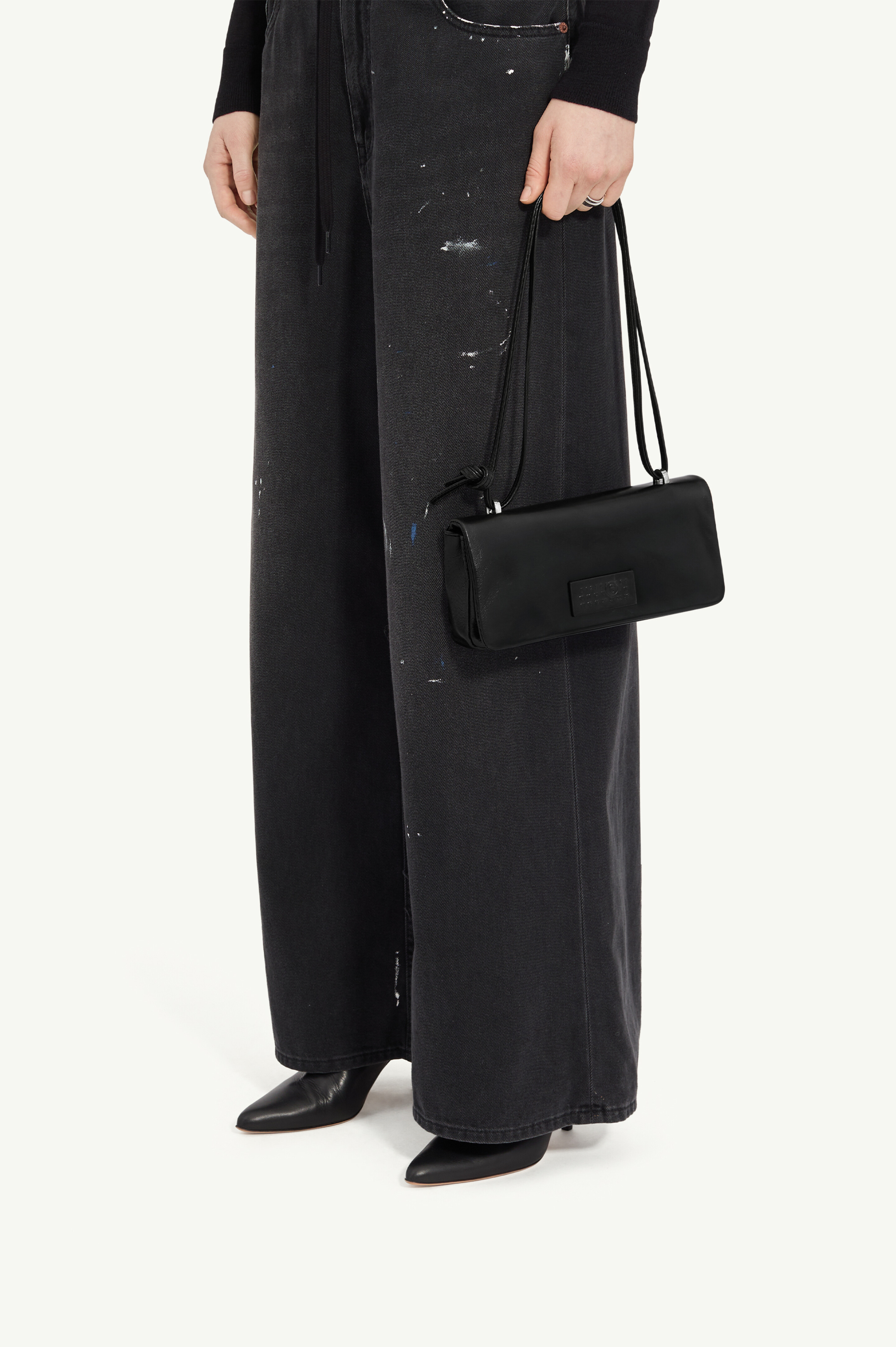 Sac porté épaule Numeric en cuir avec poignée réglable | MM6 Noir