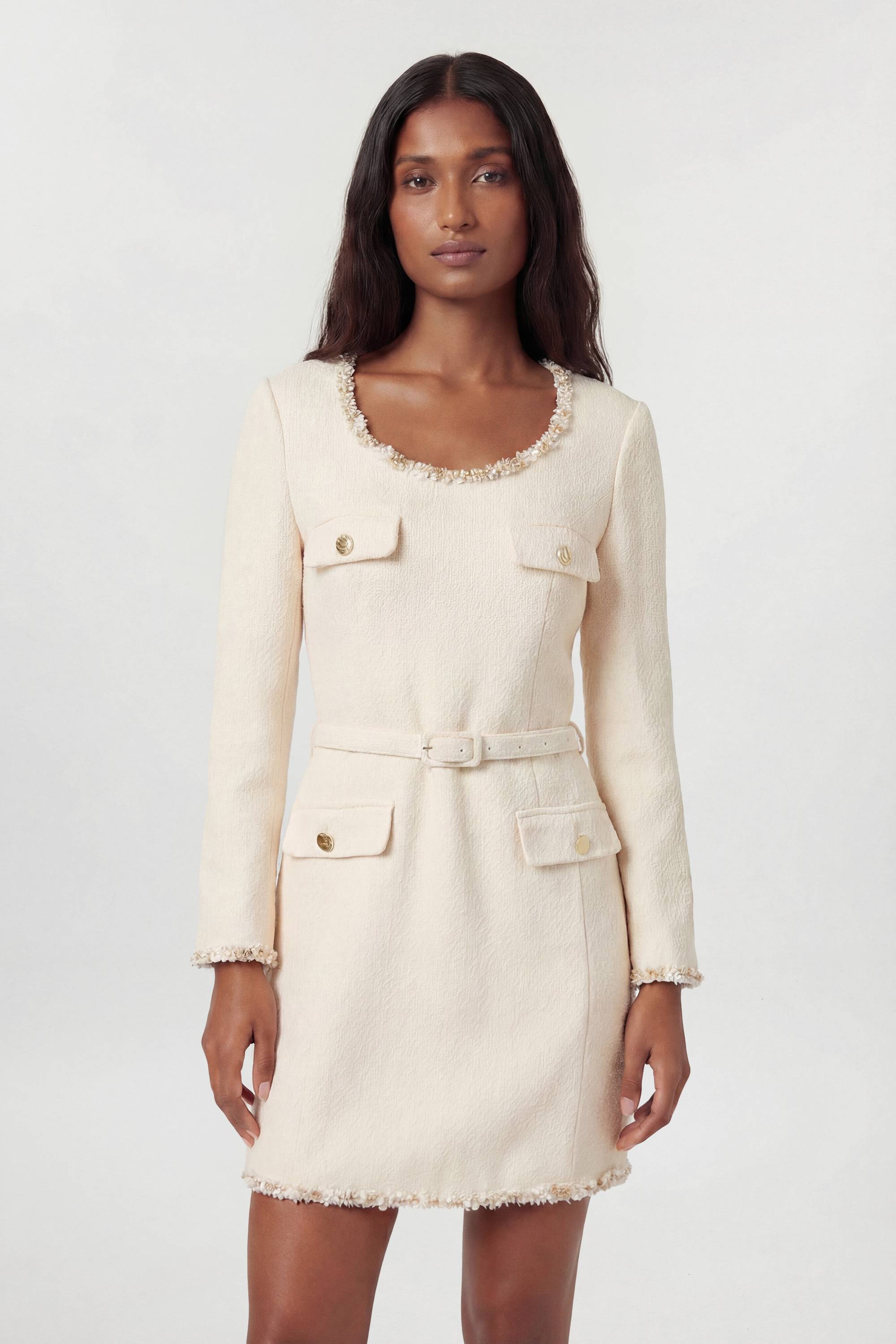 KarenMillen Robe Mini Cintrée En Tweed À Ceinture Et Ornements