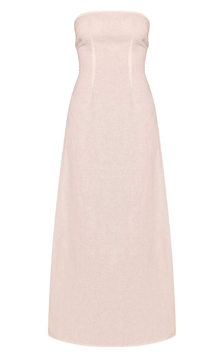 Crème Robe Fourreau Bustier Effet Lin