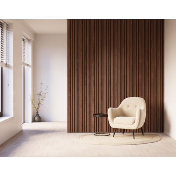 Lattenwand Decowall Acoustic Blend walnoot, combinatie van verschillendebreedtes, 260x30cm, 2 stuks (1.56m2)