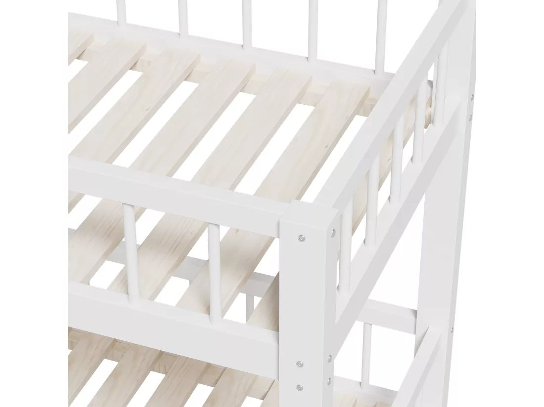 Lit superposé en bois et MDF - 90x200 cm - avec toboggan et escalier - Blanc(sans matelas)
