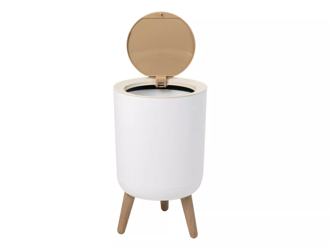 Poubelle de salle de bain push MALMO Bois Polypropylène 7 L
