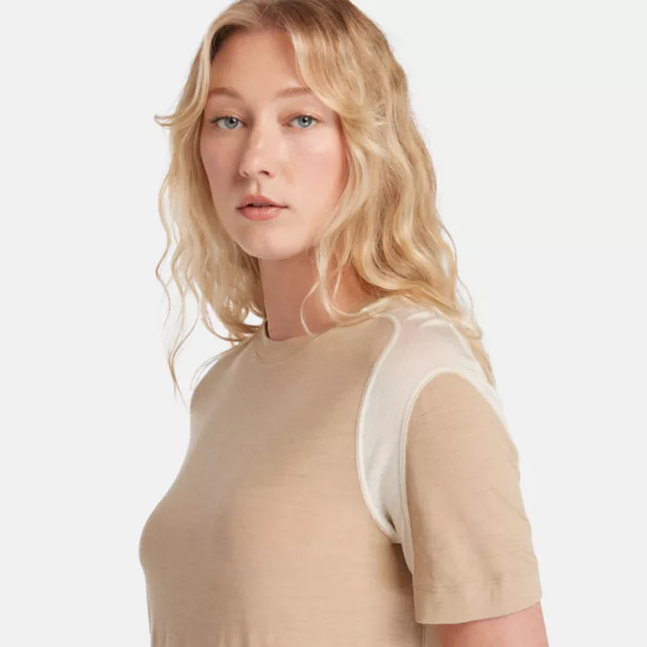 T-shirt Timberland x Icebreaker ZoneKnit en tricot de laine mérinos pour femme en beige