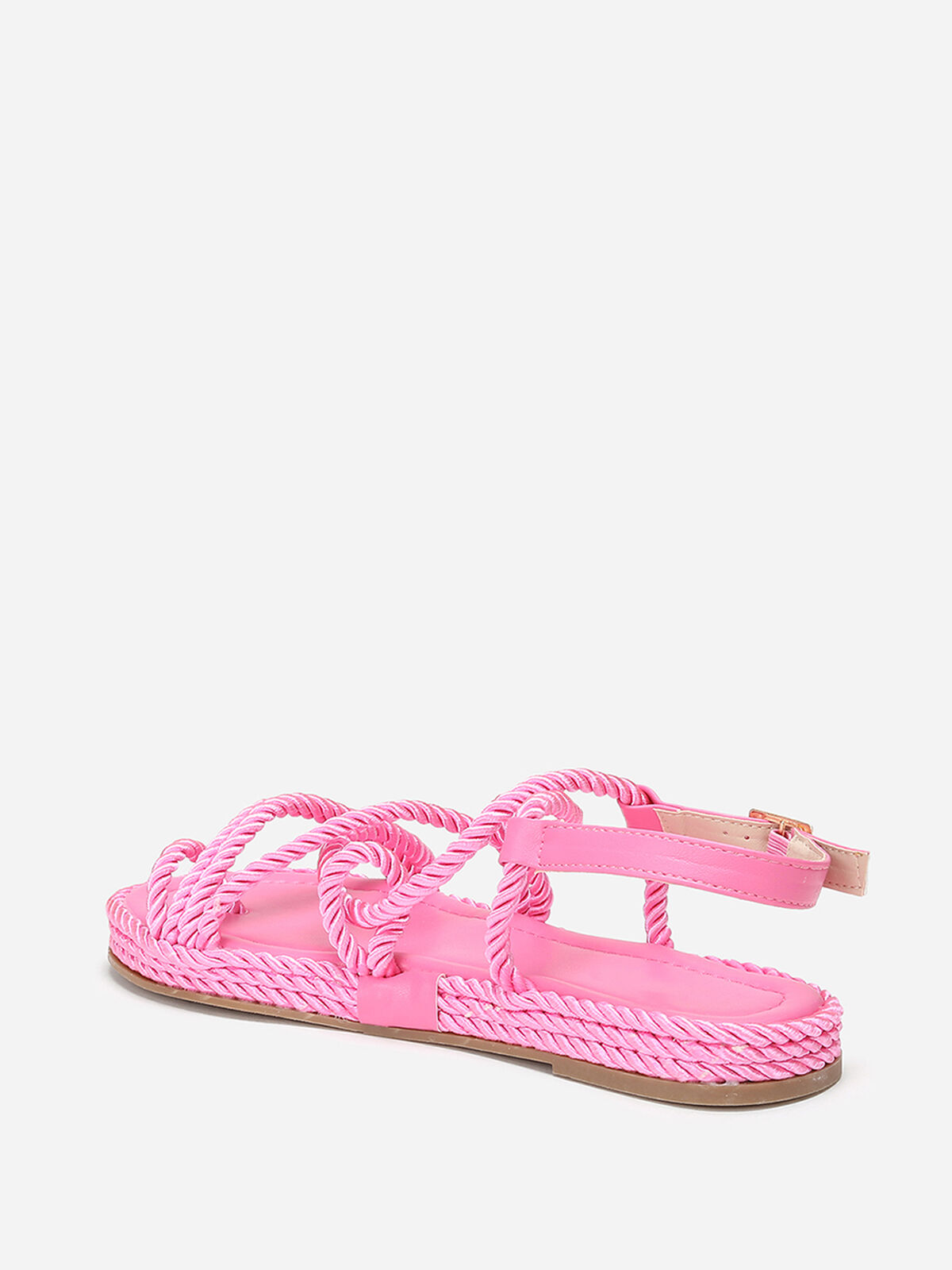 Sandales plates en corde tressée- Fuchsia