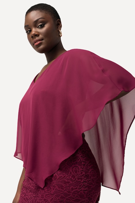Abendkleid, Chiffon-Cape, Jersey, Spitzensaum, 3/4-Arm