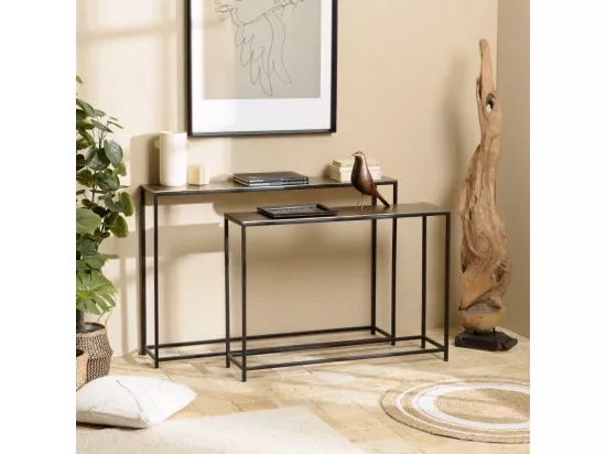 JONAS - Set de 2 consoles gigognes aluminium doré et noir pieds métal