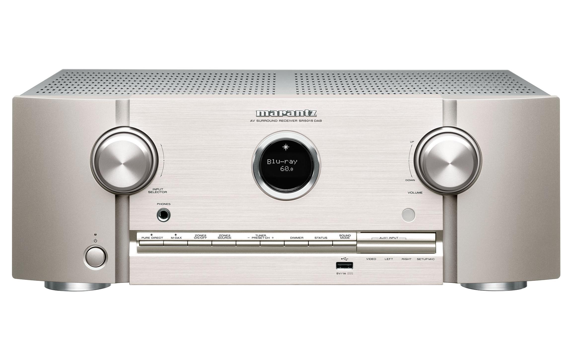 AV-Receiver SR5015 DAB Gold/Silber<br>AV-Receiver mit 7-Kanal-Endstufe für eindrucksvollen 3D-Sound, 8K Video und HEOS Built-in