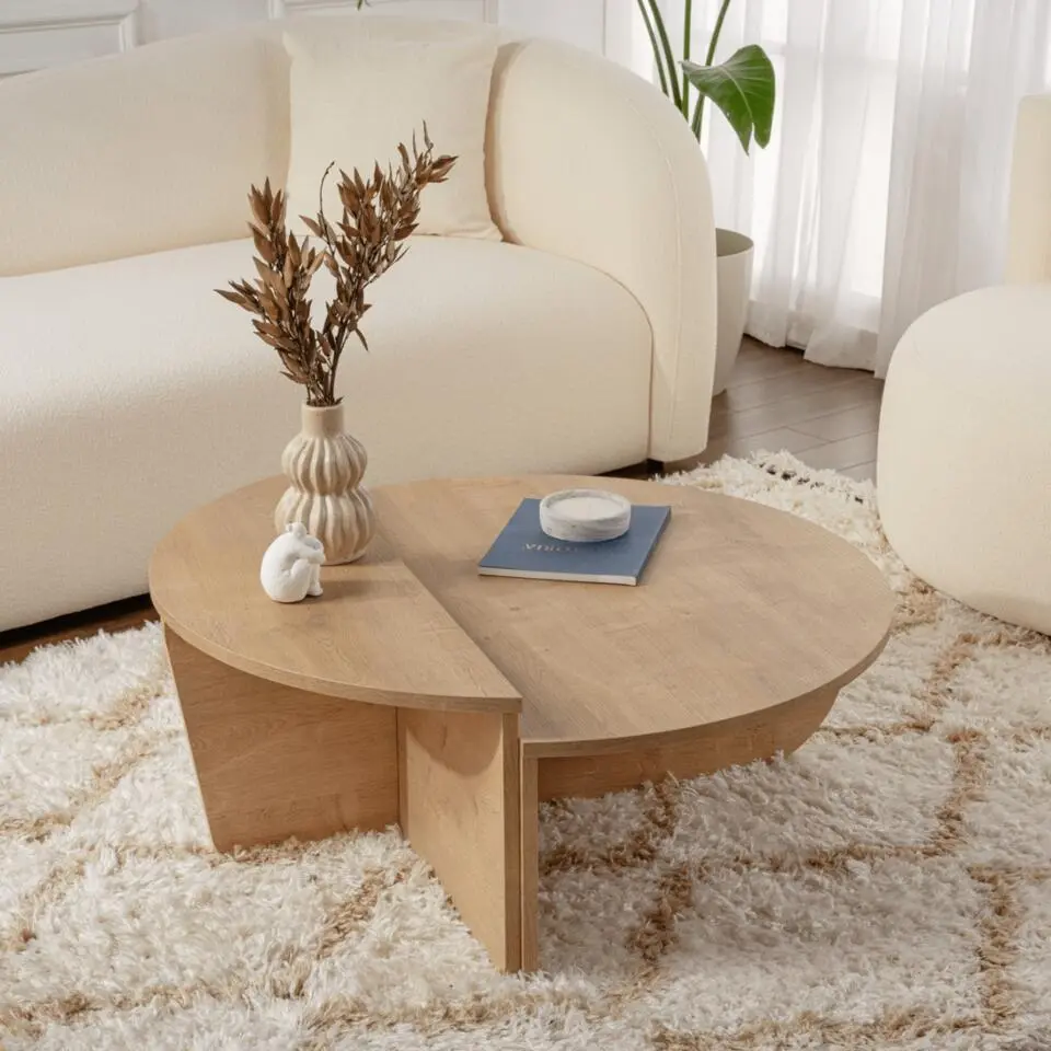 CALICOSY - Set van 2 Salontafels ORION - Licht hout - 35x90x90 cm
