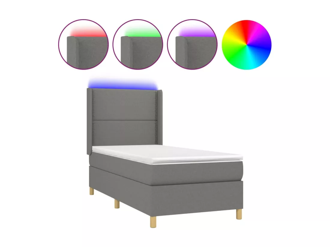 Sommier tapissier avec matelas et LED Gris foncé 90x190cm Tissu