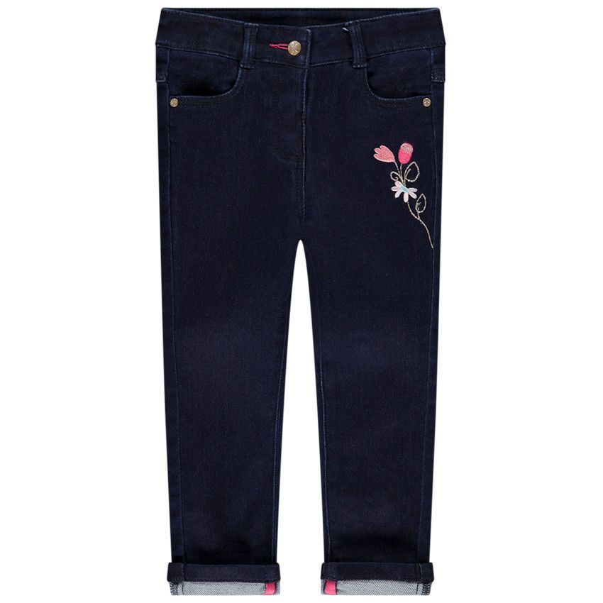 Pantalon effet jean avec broderie fleur pour bébé fille - Bleu marine