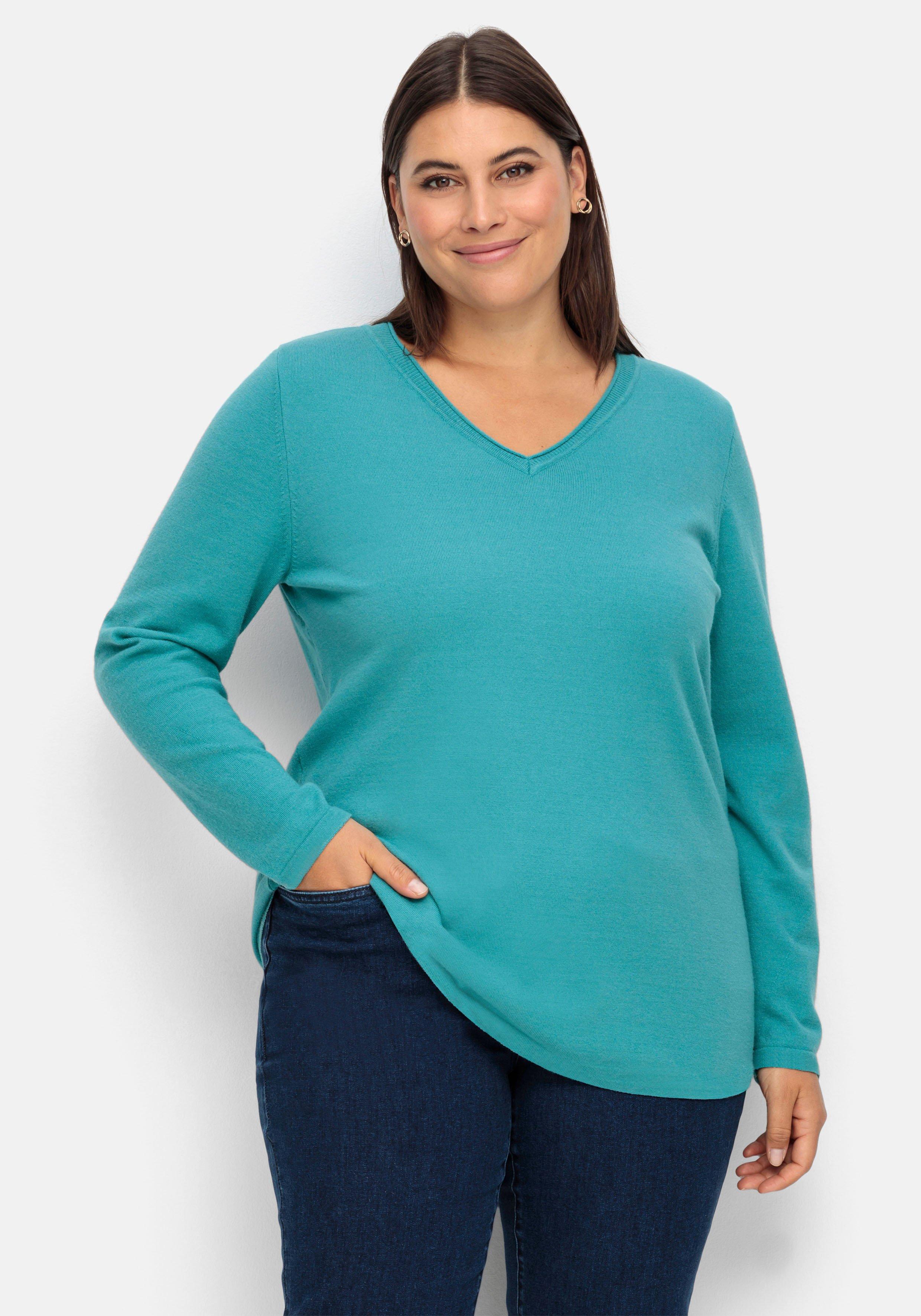Flauschiger Pullover mit V-Ausschnitt