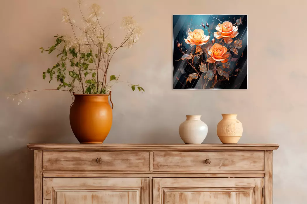 Glasbild 20 x 20 cm Dark Roses II