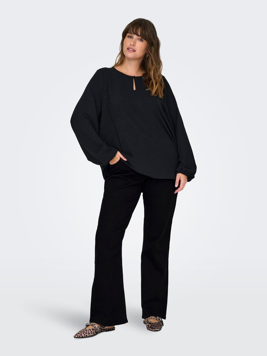 CARSANDRA Hohe Taille Ausgestellt Jeans Black