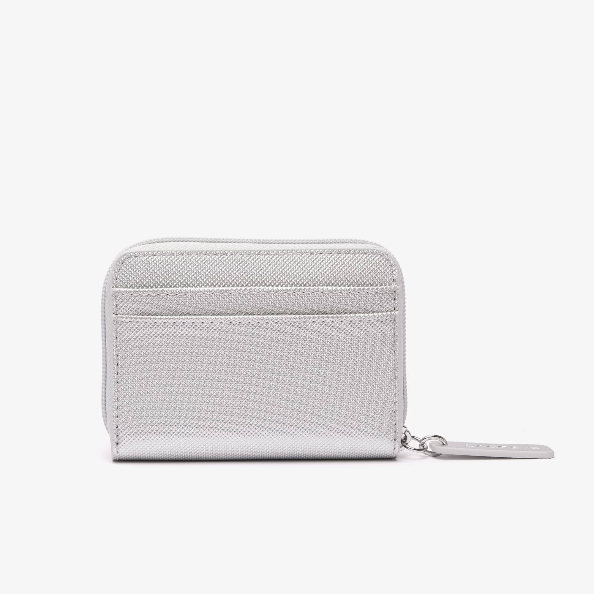 Porte-monnaie zip L.12.12 en toile enduite argent Portefeuilles & Petite Maroquinerie - Gris - Lacoste - Femme