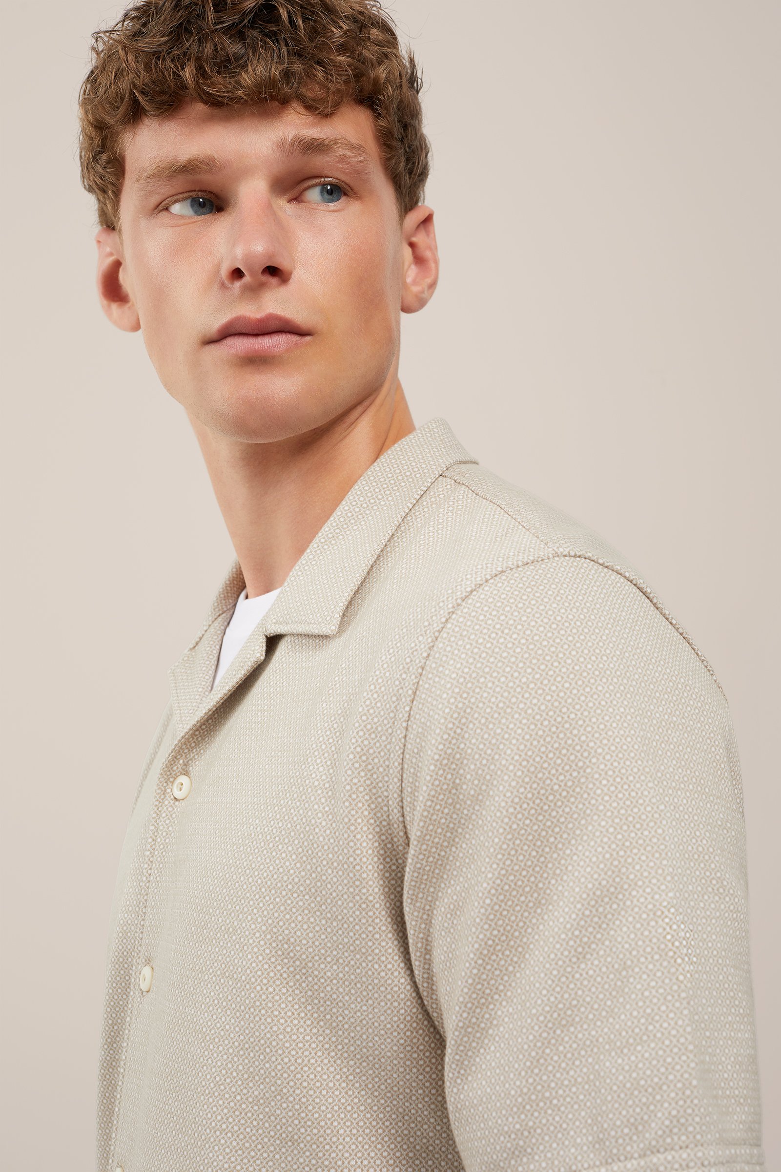 stretch overhemd met dessin WE Fashion Beige