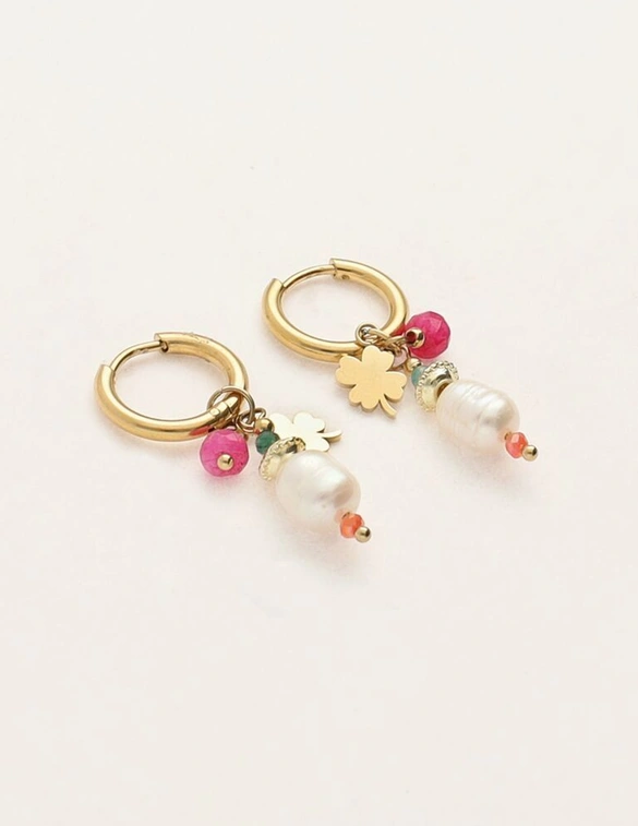 My Jewellery Sunrocks oorringen met kraaltjes en klavertje MJ10483