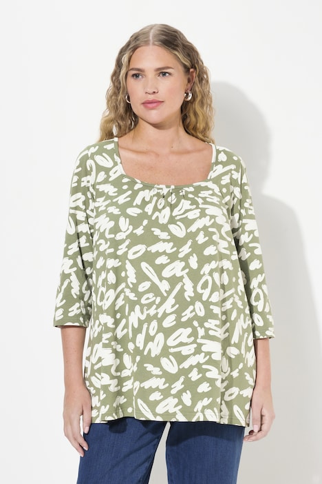 Shirt, A-Linie, Zierfalten, Carree-Ausschnitt, 3/4-Arm