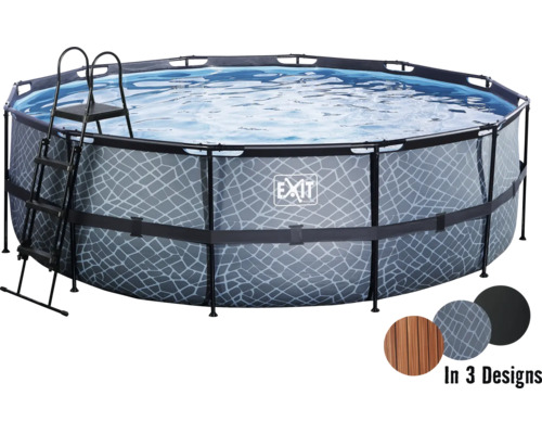 EXIT StonePool ronde opzetzwembadset Ø 450x122 cm inclusief zandfiltersysteem & trap, steenlook