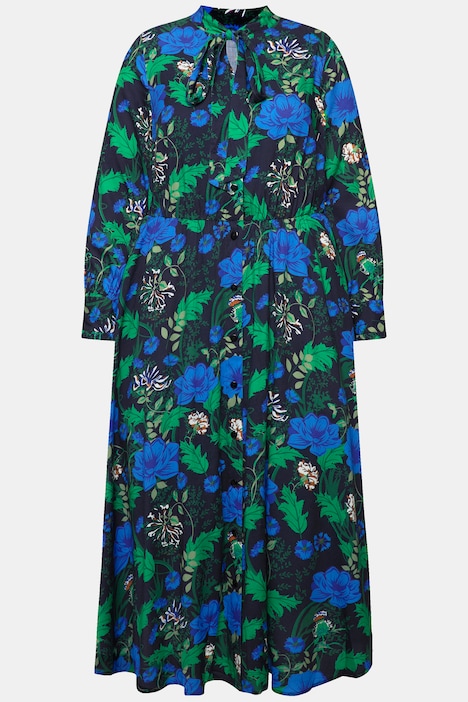 Maxikleid, A-Linie, V-Ausschnitt, Schluppe, Langarm