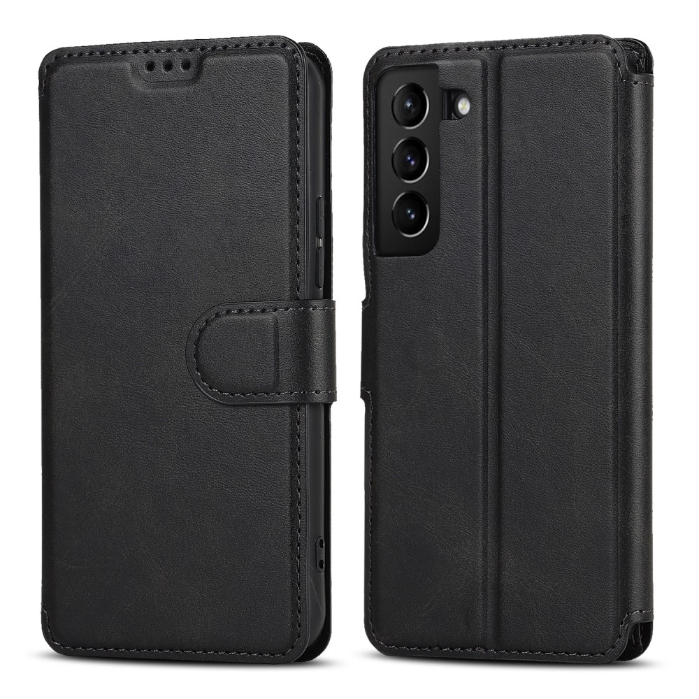 Samsung Galaxy S22 5G Leder Tasche mit Kartenfach im Retro Style - Schwarz