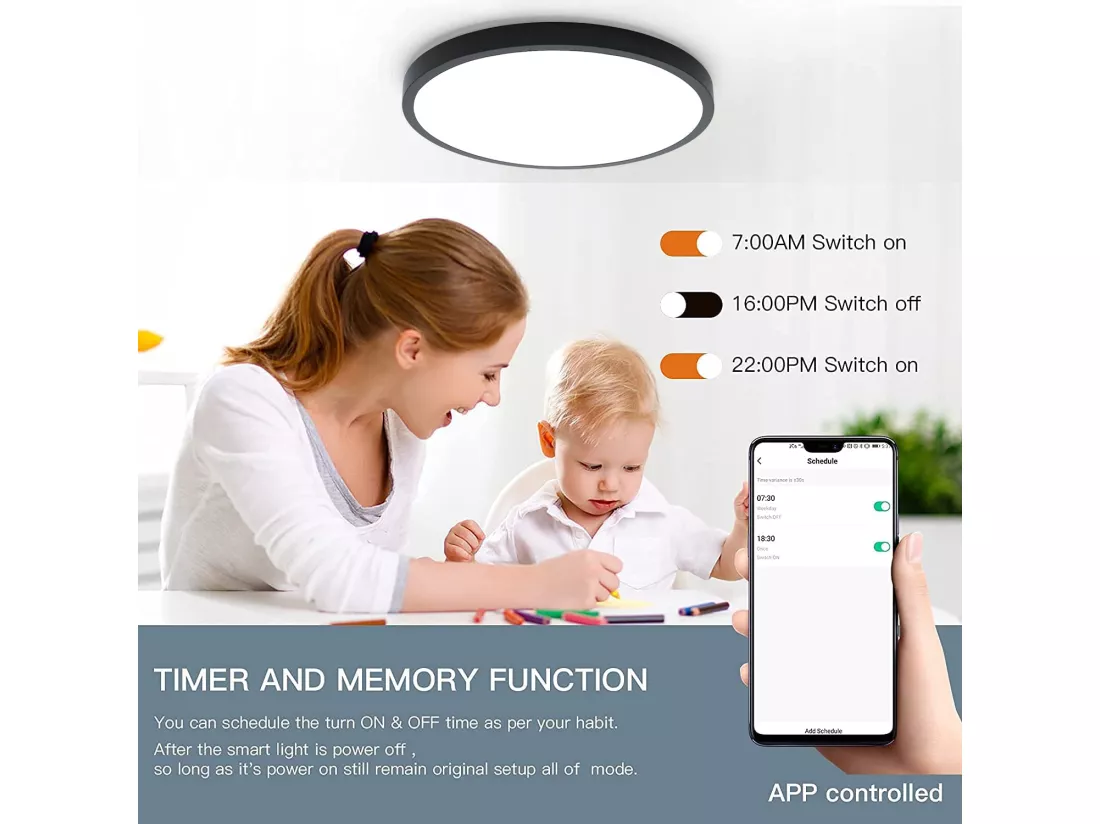 Anten Smart Plafonnier LED 24W(Ø 30cm)|Rétroéclairage RGB| Température de Couleur Réglable de 3000-6500K |Compatible avec Alexa/Google Assistant,Noir